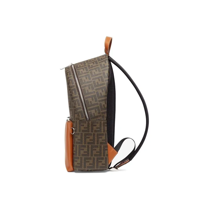 FENDI Coated Canvas With Leather Backpack Men's Brown-1