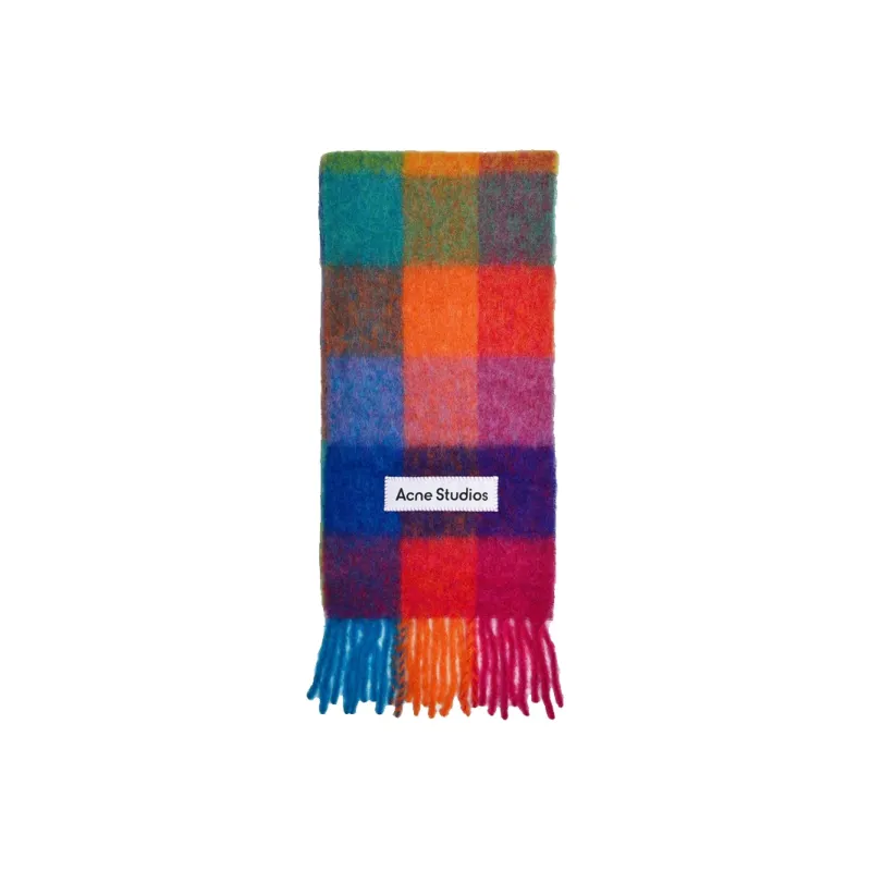 Acne Studios Knit Scarves Unisex Fuchsia/Yellow/Blue-1