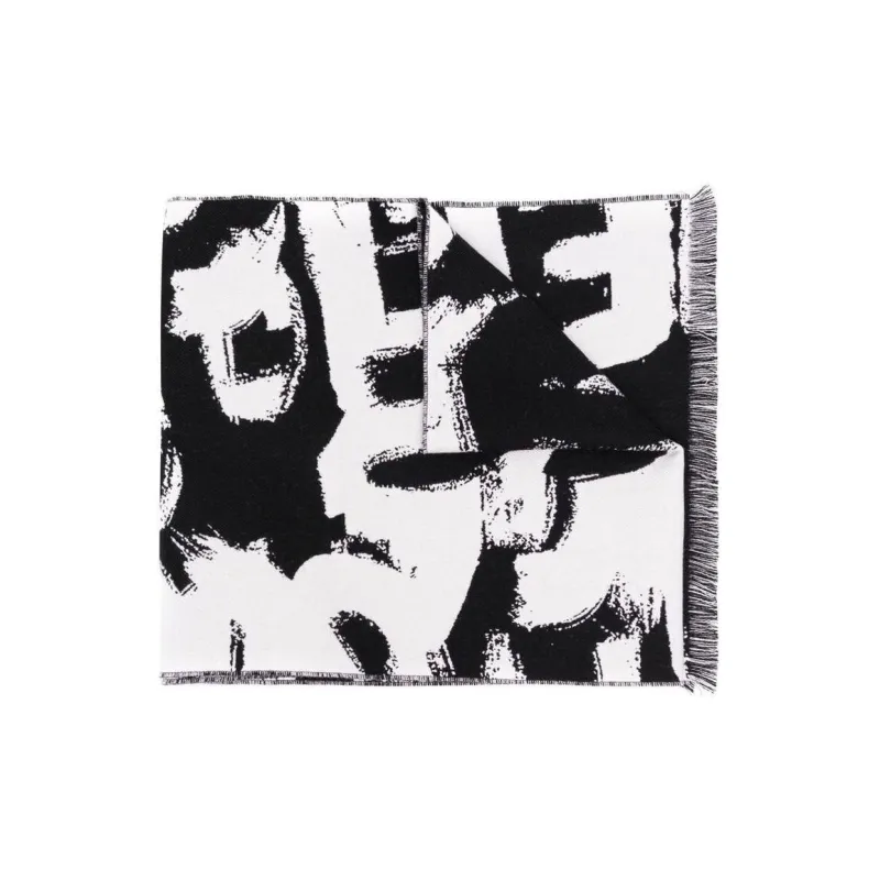Alexander McQueen Wool Knit Scarves Unisex Black/White-0