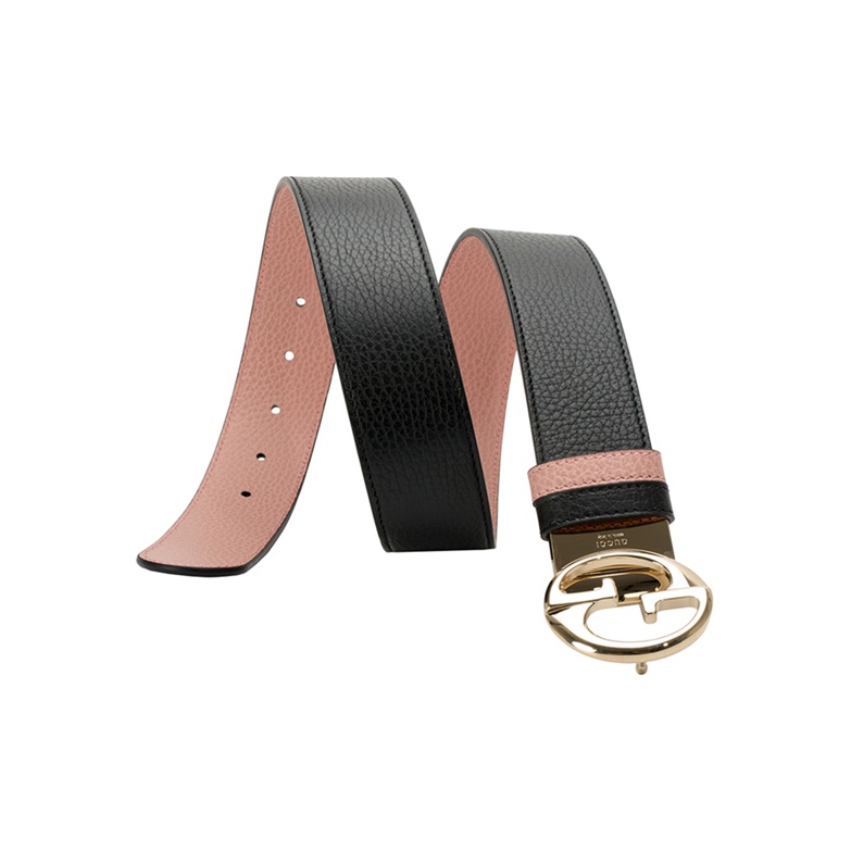 GUCCI Black Pink Double-Sided Ostrich Leather Leather Belts GUCCI Black Pink Double-Sided Ostrich Leather Leather Belts
