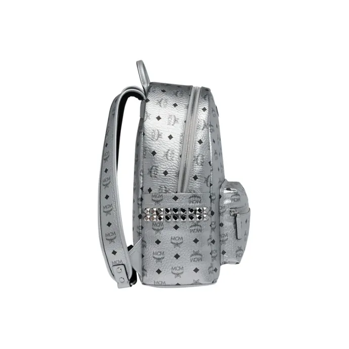 MCM Stark Visetos Canvas Backpack Women's Silver-2