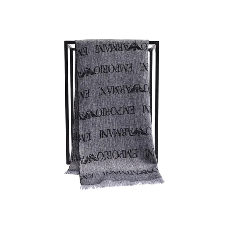 EMPORIO ARMANI Virgin wool Blend Scarf With Jacquard Logo Lettering And Fringes-3