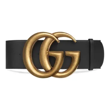 GUCCI Double G Wide Leather Belt Antique Brass Buckle 2.75 Width