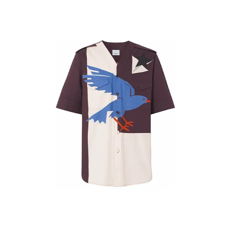 Burberry Printed Collarless Baseball Silhouette Shirt-0