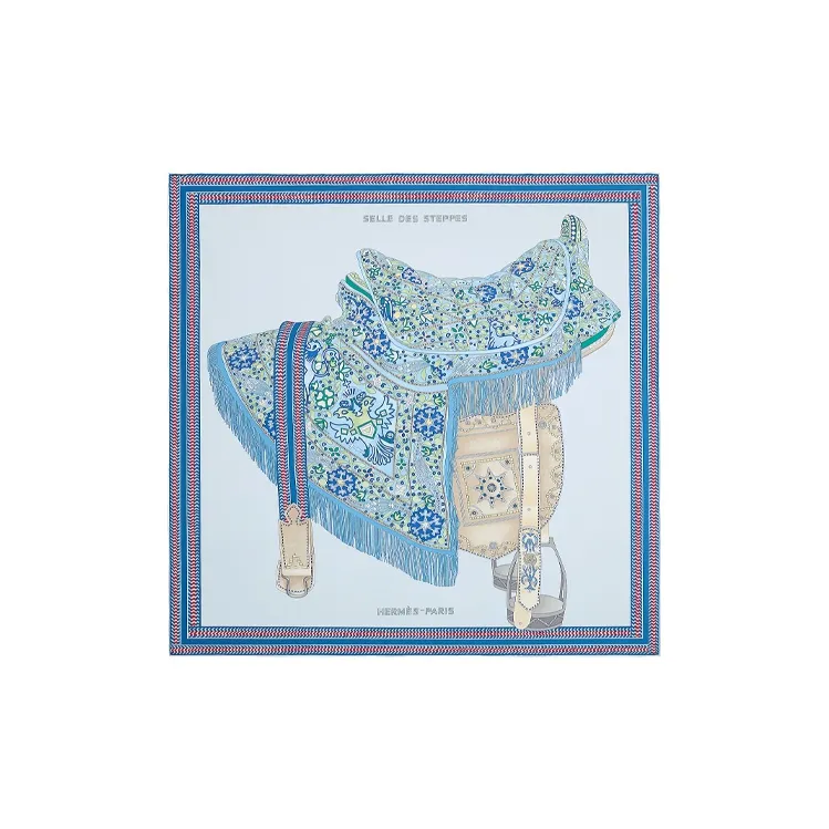 HERMES Silk Scarves Women's Sky Blue/Denim Blue/Green-0