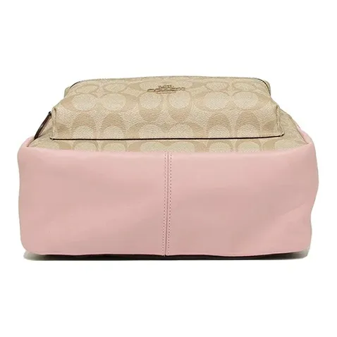 COACH Charlie Canvas With Leather Backpack Medium Size Women's Cherry Blossom Pink With Light Khaki Accents-3