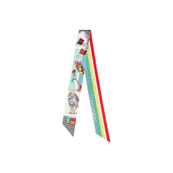 HERMES Silk Scarves Women's Ivory White/Turquoise Blue/Red