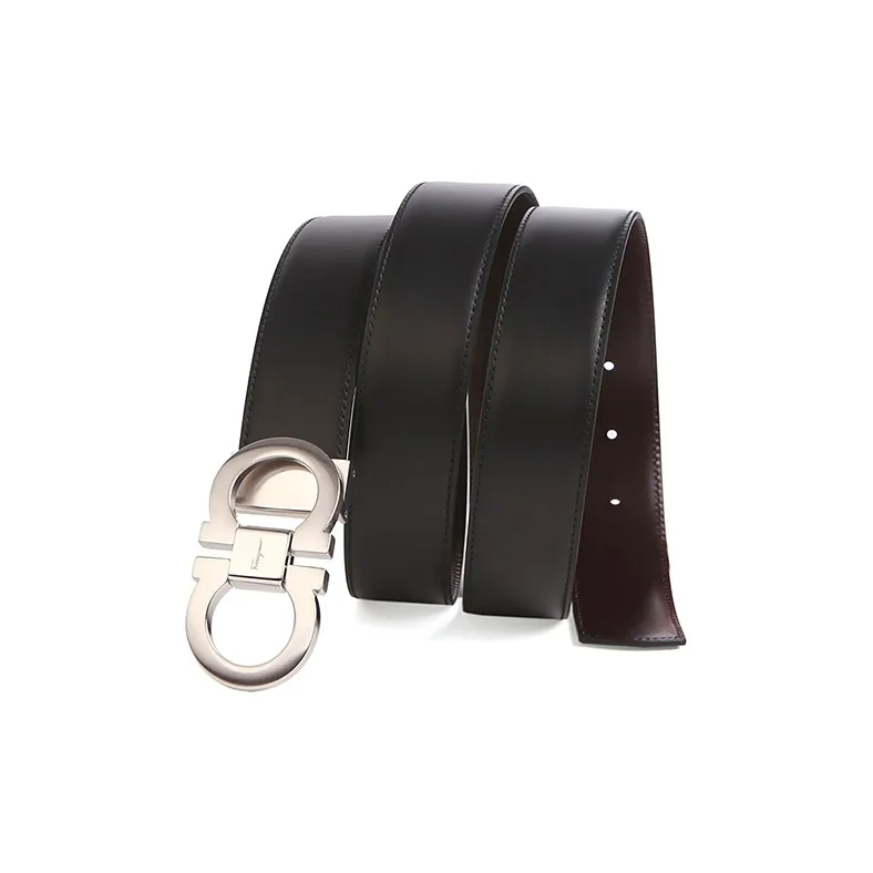 FERRAGAMO Gold And Silver Double Buckle, Smooth Buckle Cow Leather Belts Men's-3