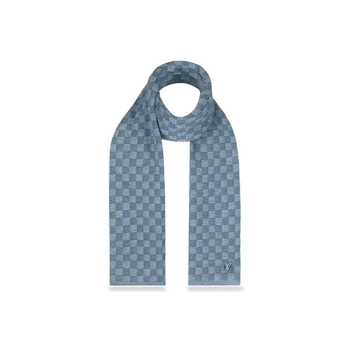LOUIS VUITTON PETIT DAMIER Wool Knit Scarves Men's Blue-1