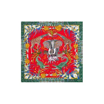 HERMES Silk Scarves Women's Red/Green/Multicolor