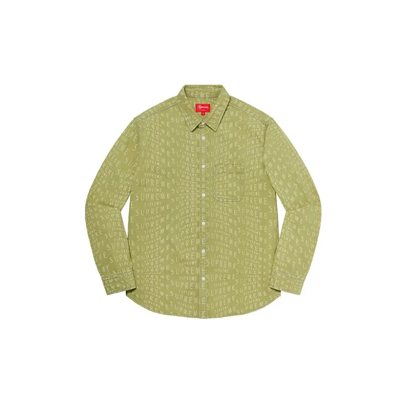 Supreme Warp Jacquard Logos Denim Shirt Black M - POIZON