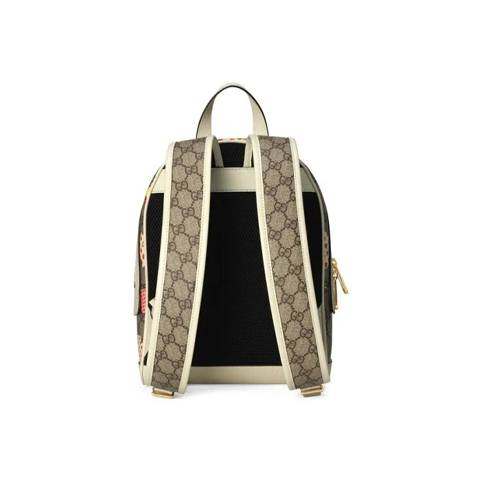 GUCCI Canvas With Leather Backpack Small Size Women's Ebony/White/Candy Color-2