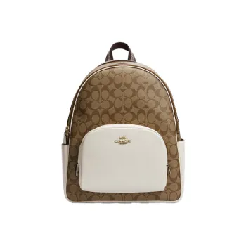 COACH Leather Patchwork With PVC Backpack Large Size Women's White & Brown Monogram