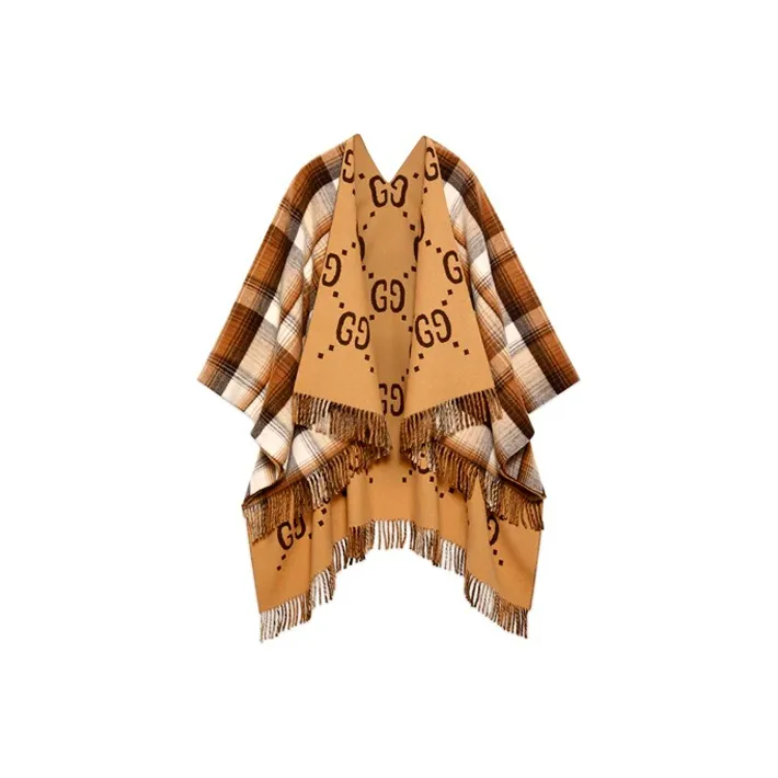 GUCCI Reversible GG Wool Shawl Brown-1