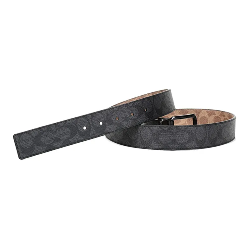 COACH Canvas Leather Belts Men's Black Brown Width 3.6cm-5