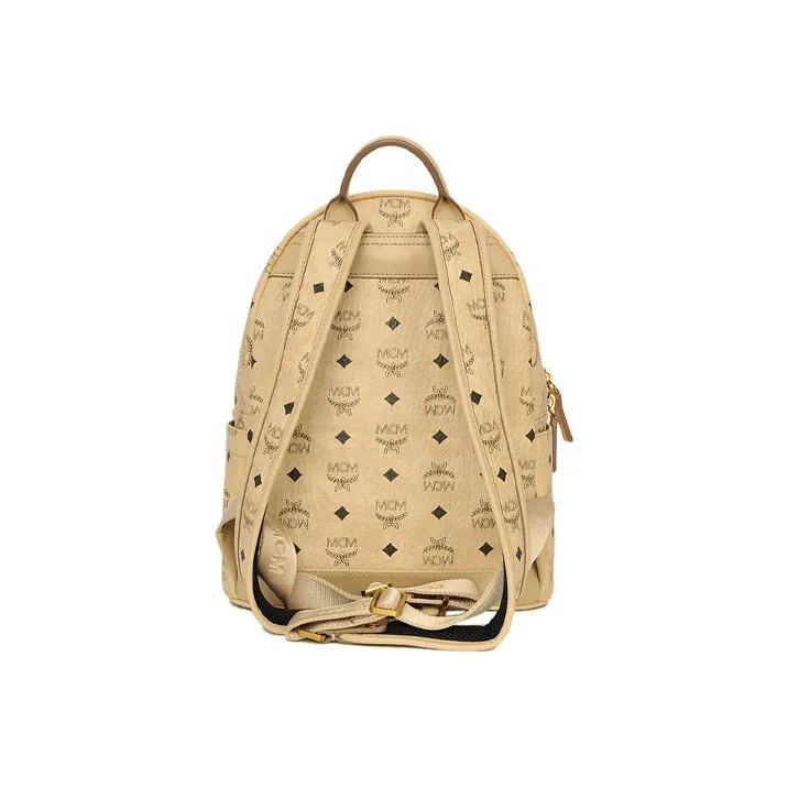 MCM Stark Visetos Leather Backpack Unisex Beige-1