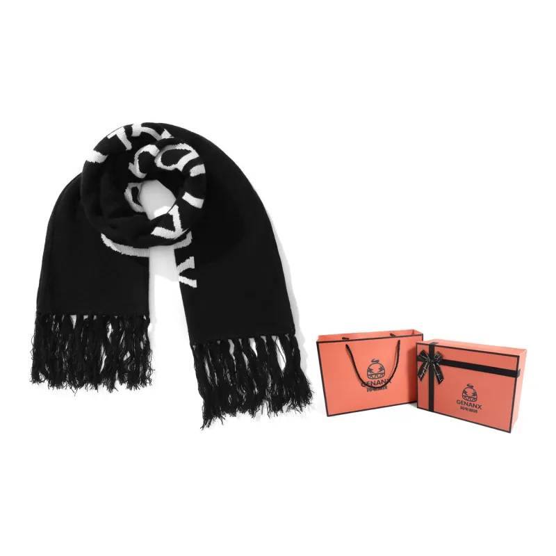 GENANX Knit Scarves Unisex Black-7