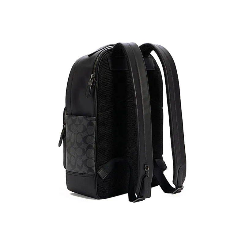 COACH Graham Coated Canvas With Smooth Cow Leather Backpack Large Size Men's Charcoal Black-1