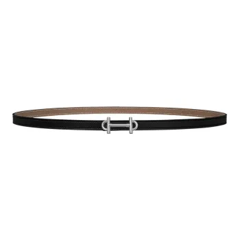 HERMES Gamma Argent Silver Buckle Epsom Calfskin Double Sided Leather Belt Unisex Black/Elephant Gray