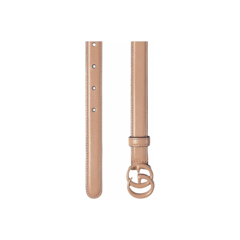GUCCI Double G Buckle Slim Belt Leather Belts Women's Rose Beige Width 2CM-2