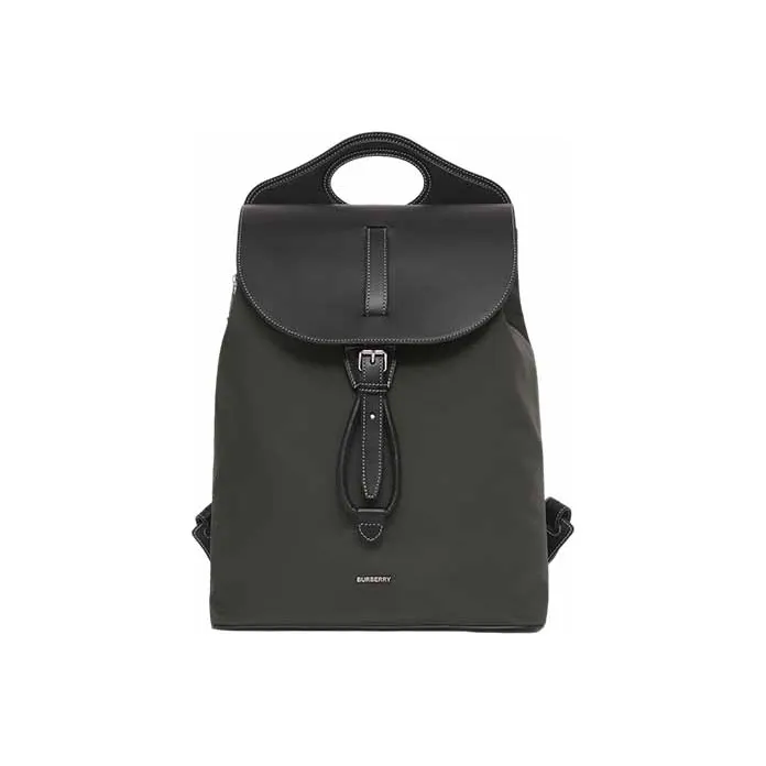 Burberry Pocket Bag Nylon And Leather Backpack Men's Seaweed Color-0