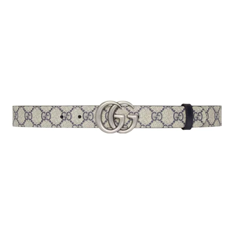GUCCI Canvas Leather Belts Men's Beige/Blue Width 3cm-0