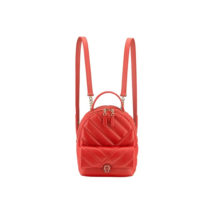 BVLGARI Serpenti Cabochon Cow Leather Backpack Red-0