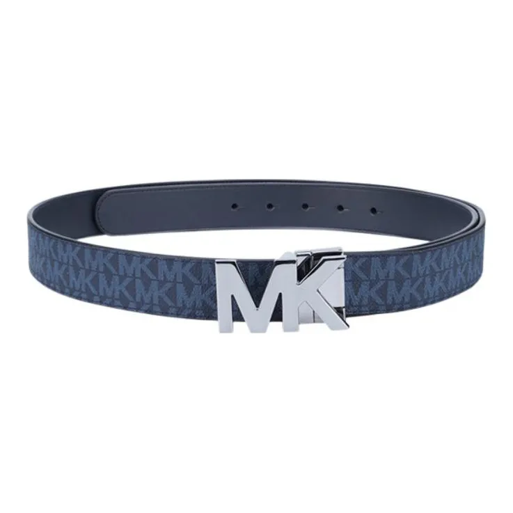 MICHAEL KORS Dense Carved Design Letter Print Smooth Buckle Leather Belts Men's Navy Blue-2