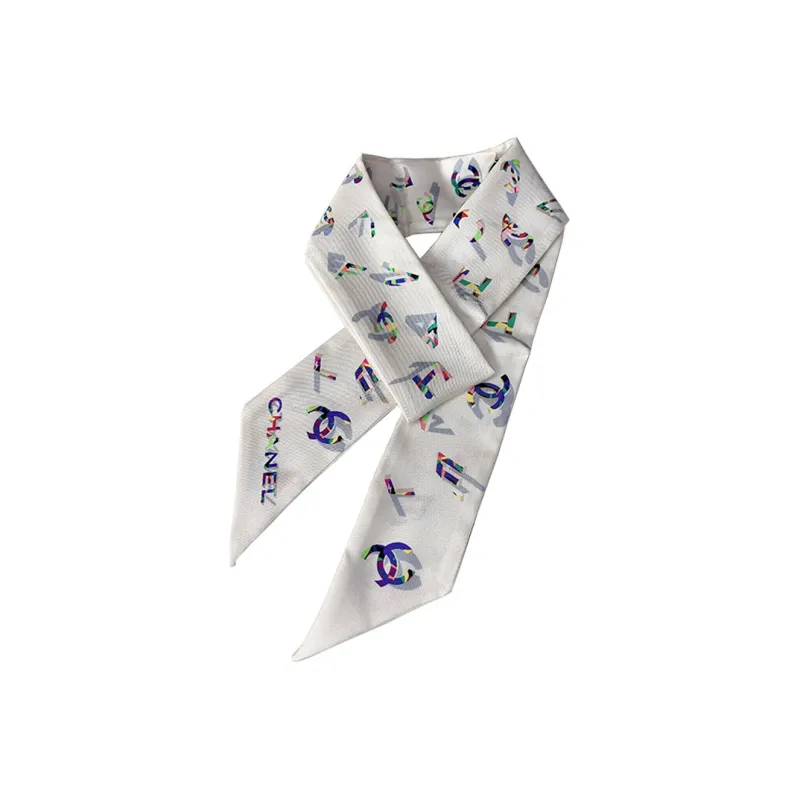 CHANEL Silk Scarves Women's White-1