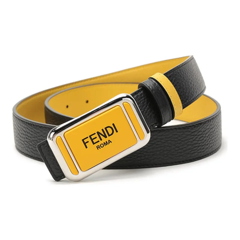 FENDI Leather Belts Men Black Yellow-3
