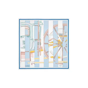 HERMES Stripes Edition Berlin Carriage Silk Scarves Women's Sky Blue