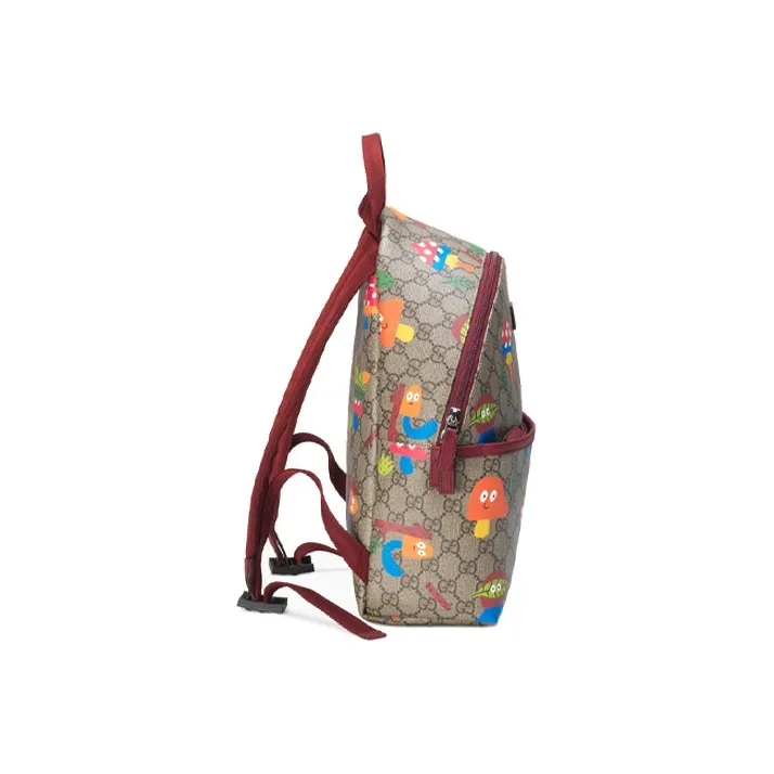 GUCCI Canvas With Leather Backpack Kids' Ebony & Burgundy-2