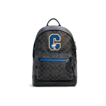 COACH SNOOPY West Canvas With Cow Leather Backpack Mini Men's Charcoal Black Monogram