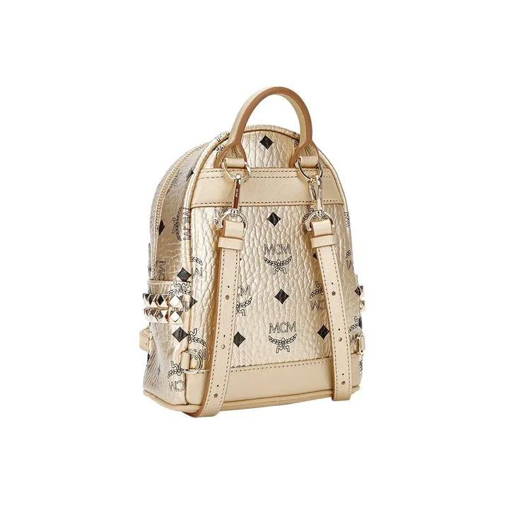 MCM Stark Visetos PVC Polyvinyl Chloride Backpack Extra Mini Women's Gold-3