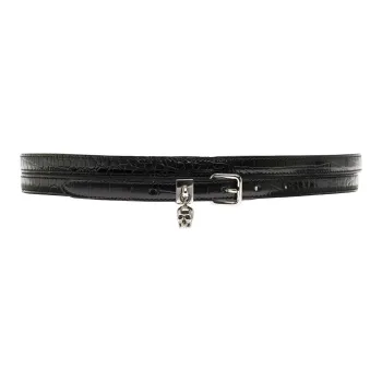 Alexander McQueen Skull Croc Embossed Double Belt Silver tone