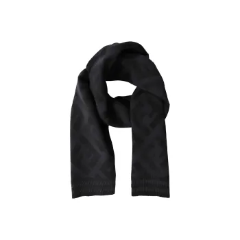 FENDI Wool Knit Scarves Unisex Black Blue