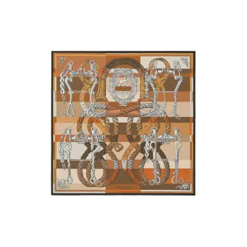 HERMES Della Cavalleria Silk Scarves Women's Caramel