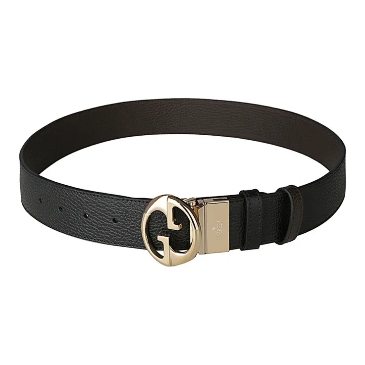 GUCCI Cow Leather Belts Unisex Black Width 4cm-2