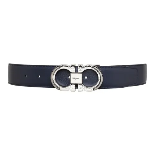 Ferragamo Gancini Leather Belts Men Navy Blue