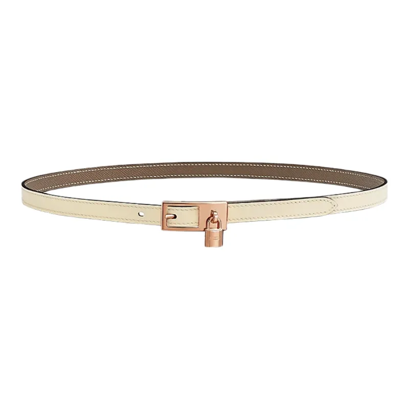 HERMES Leather Belts Women's Gray White-0