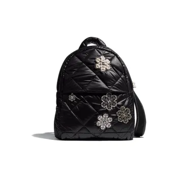 CHANEL Lambskin Backpack Women's Black/White