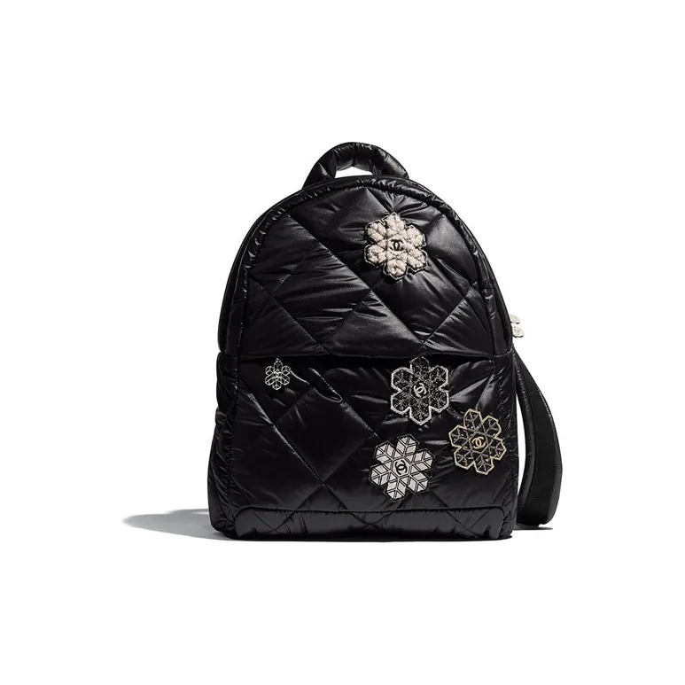 CHANEL Lambskin Backpack Women's Black/White-0