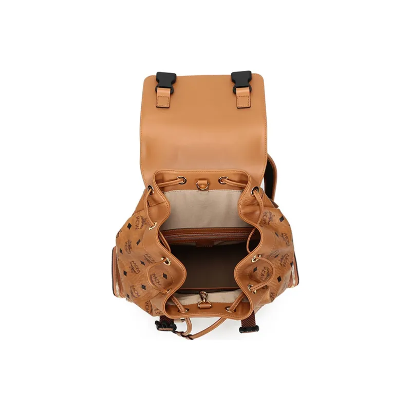 MCM Artificial Leather Backpack Medium Size Unisex Brown Cognac-5