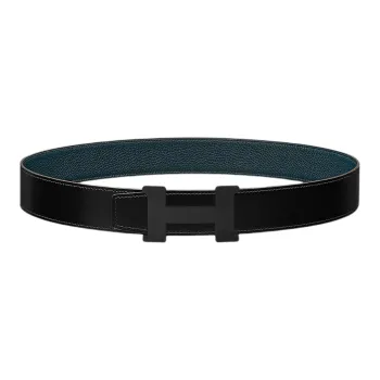 HERMES Togo Calfskin Double Sided Belt Leather Belts Unisex Black/Blue Width  3.8cm