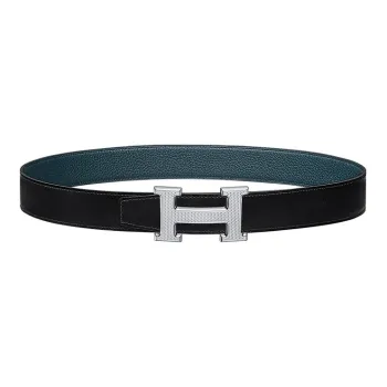 HERMES H Guillochee Leather Belts Unisex