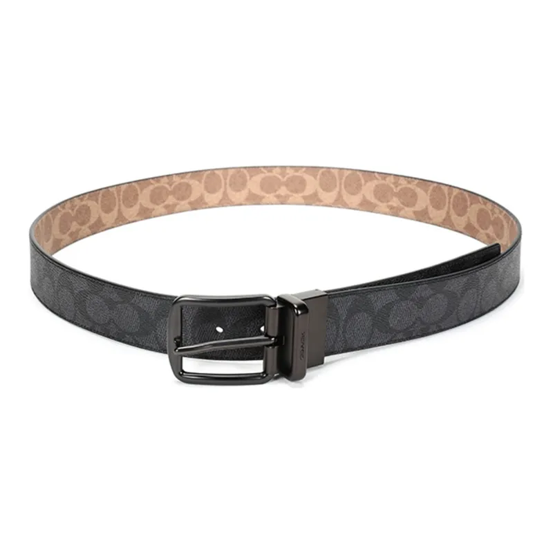COACH Canvas Leather Belts Men's Black Brown Width 3.6cm-3