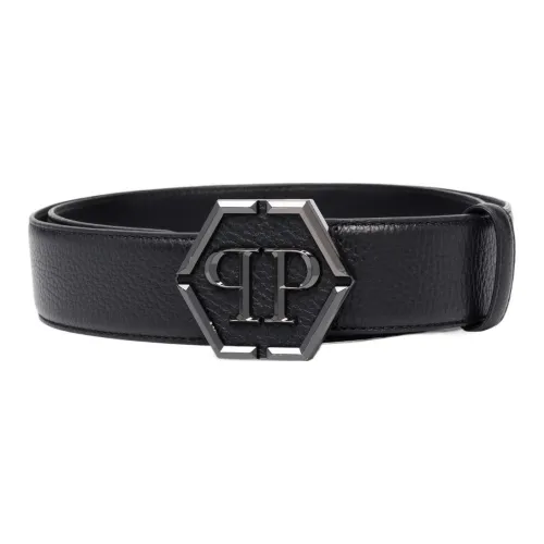 PHILIPP PLEIN Hexagon Leather Belts Unisex Black