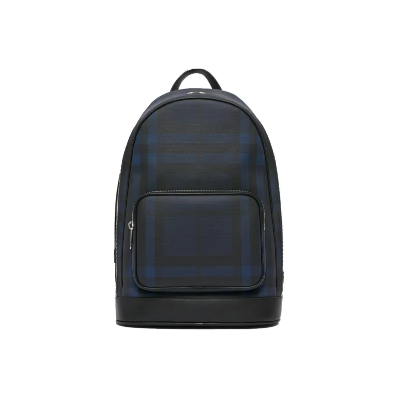 Burberry London Plaid With Leather Backpack Men's Marine Blue/Black-0