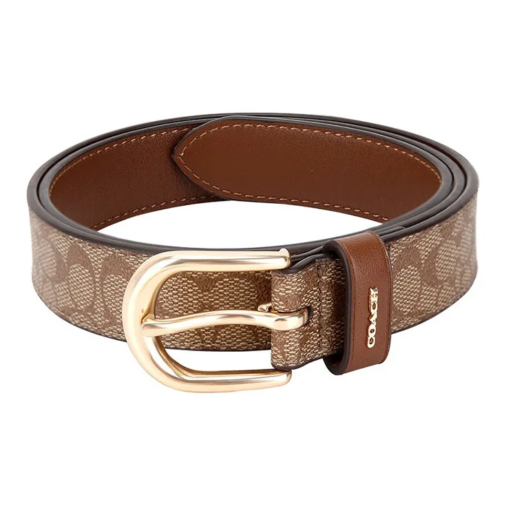 COACH Artificial Leather Belts Women's Khaki Width 2.5cm-1