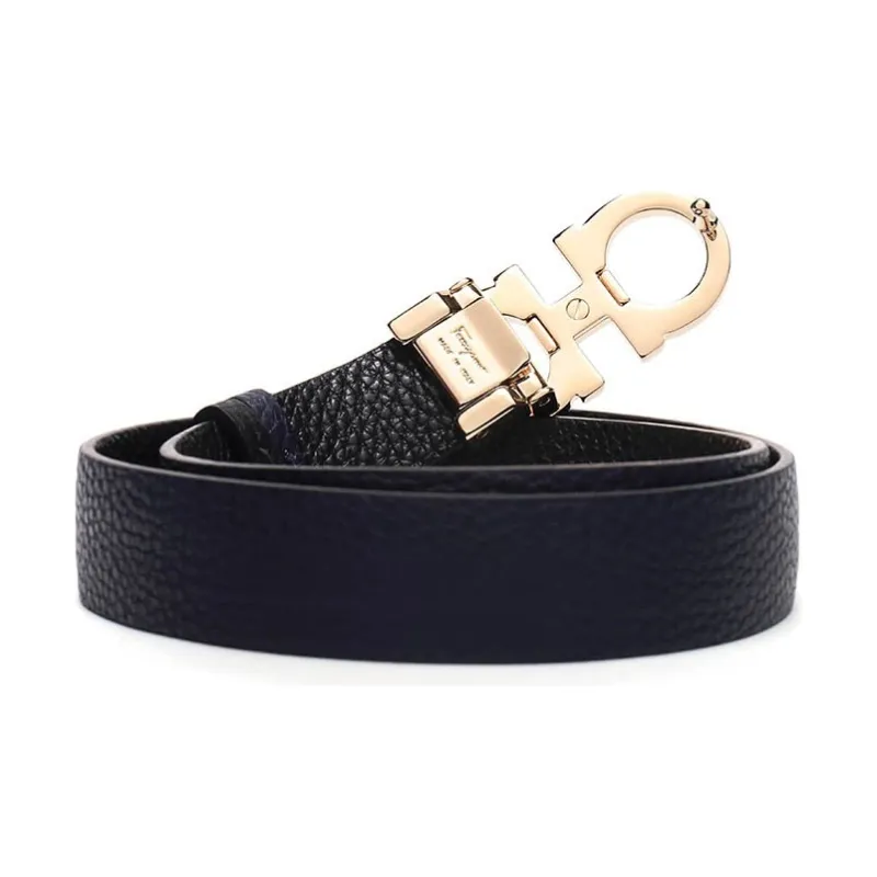 FERRAGAMO Cow Leather Belt Women's Dark Blue/Black Width  2.5cm-4